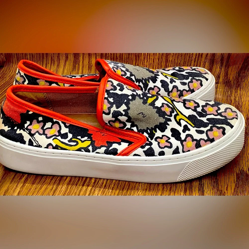 COACH Cameron Brown & Red Floral Tennis Shoes Slip-On Size 8 - Picture 3 of 4